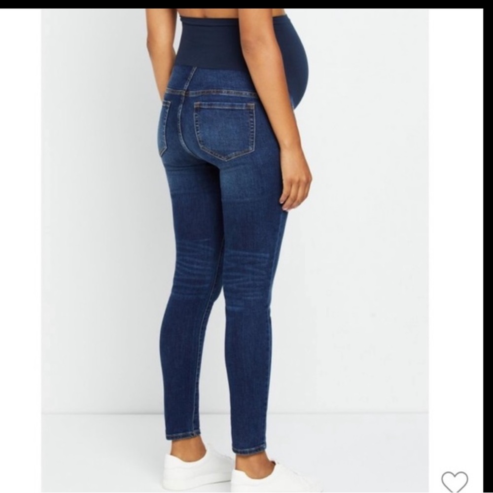 Maternity Jeans Indigo Blue Skinny Stretch Jean Denim Pregnancy Dark Wash - Picture 2 of 10